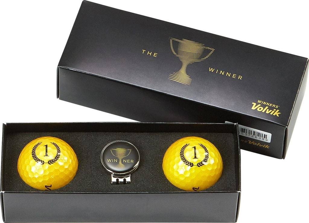 Coffret CHAMPION OR - 2 Balles SOLICE doré + Marque Balle - VOLVIK
